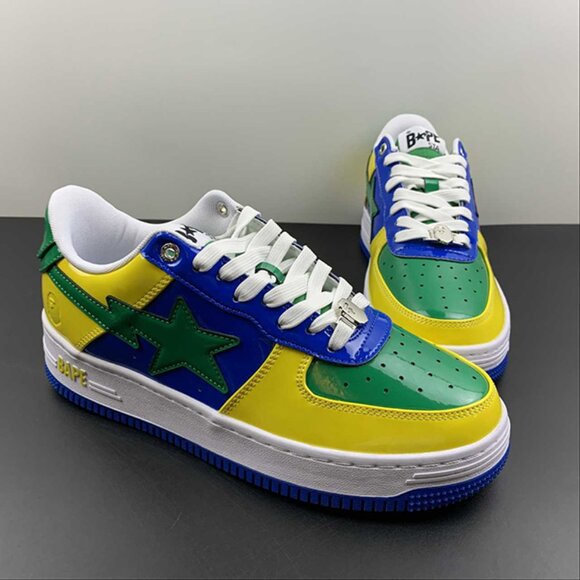 NWT Bape Sta Low Unisex Yellow Green And Blue Unisex Shoes - Picture 1 of 13